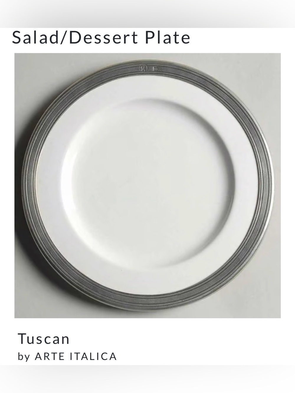 HTF Set of 4 Arte Italica Tuscan Ceramic & Pewter Rim Salad dessert Plates Italy
